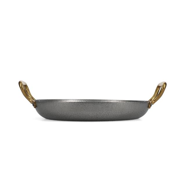 5410595775781 - Collection Serve - Plat à servir 28 x H 5 cm avec poignée dorée martelée argent antique Serve