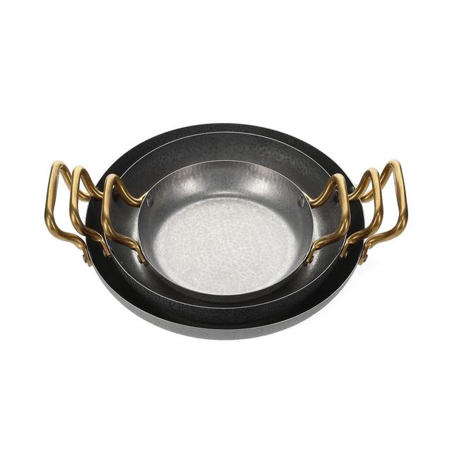 5410595775781 - Collection Serve - Plat à servir 28 x H 5 cm avec poignée dorée martelée argent antique Serve