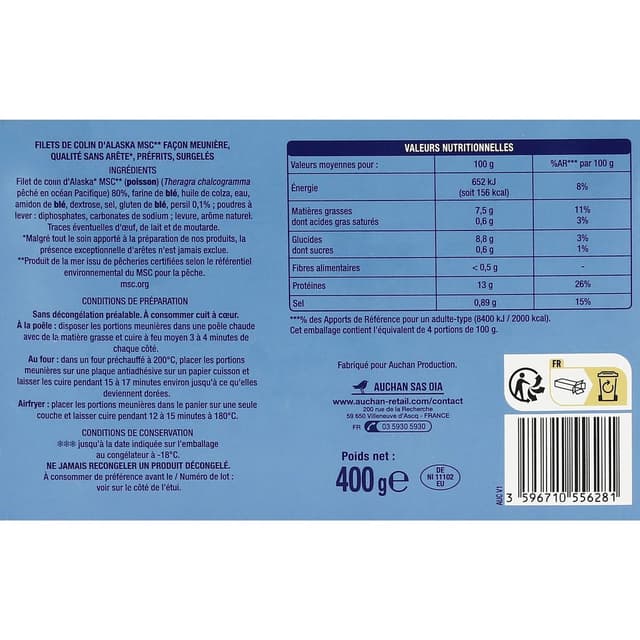 3596710556281 - Auchan - Filet de colin d'alaska meunière d'Alaska