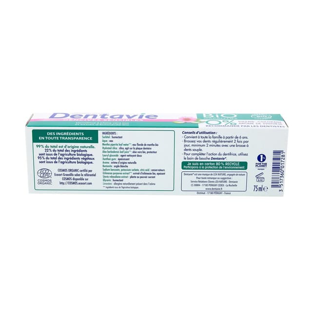 3517360017281 - Dentavie - Dentifrice gencives sensibles, Aloe Vera et extrait d'échinacées bio