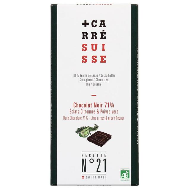 3760231780382 - Carré Suisse - Chocolat Noir 71% éclats citronnés et poivre vert bio