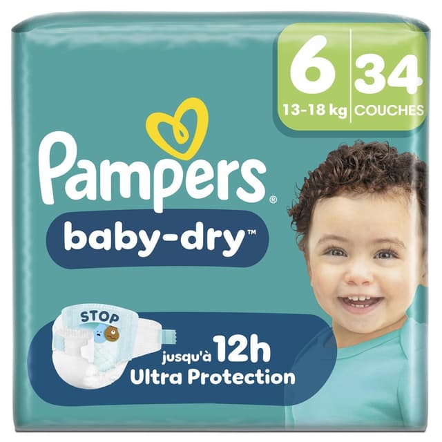 8006530140782 - Pampers Babydry Geant - Couches Baby-Dry 13-18kg - Taille 6