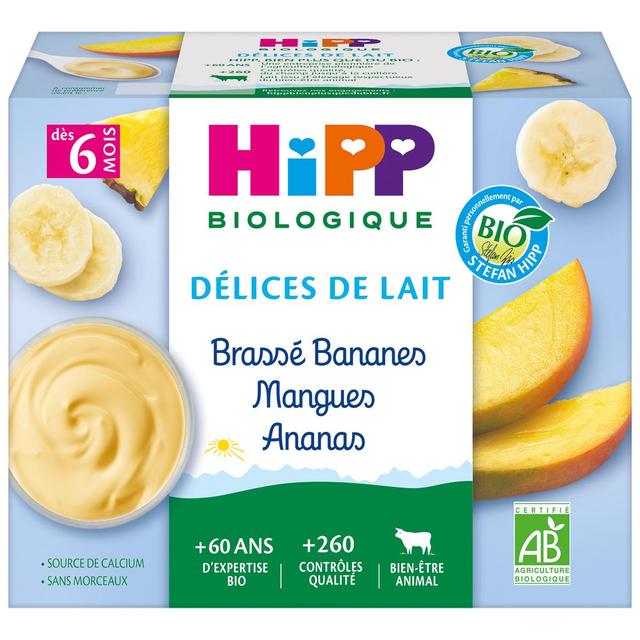 4062300224582 - Hipp - Délices de Lait - Brassé Bananes Mangues Ananas bio Coupelle Bébé dès 6 mois