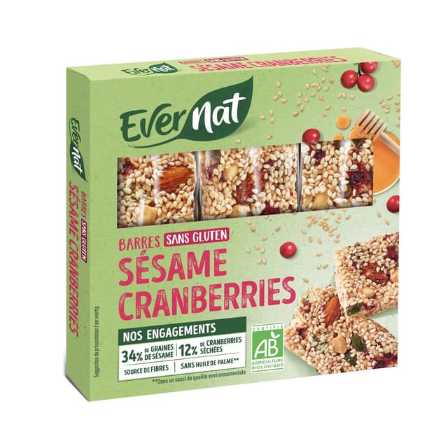 3396410215682 - Evernat - Barres sésame cranberries bio