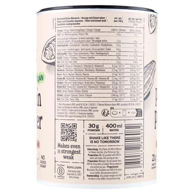 4255582816082 - Koro - Protéines en poudre vegan saveur chocolat pour boisson