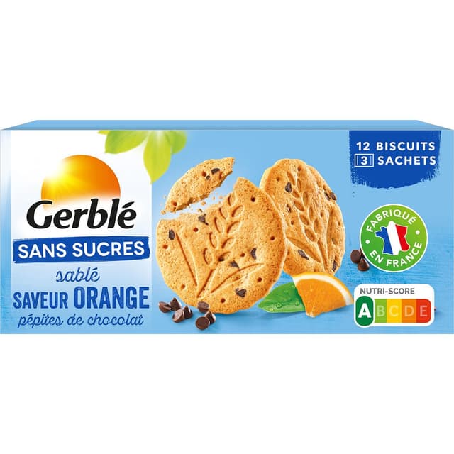 3175681228382 - Gerblé Sans Sucres - 12 Sablés Saveur Orange et Pépites de Chocolat