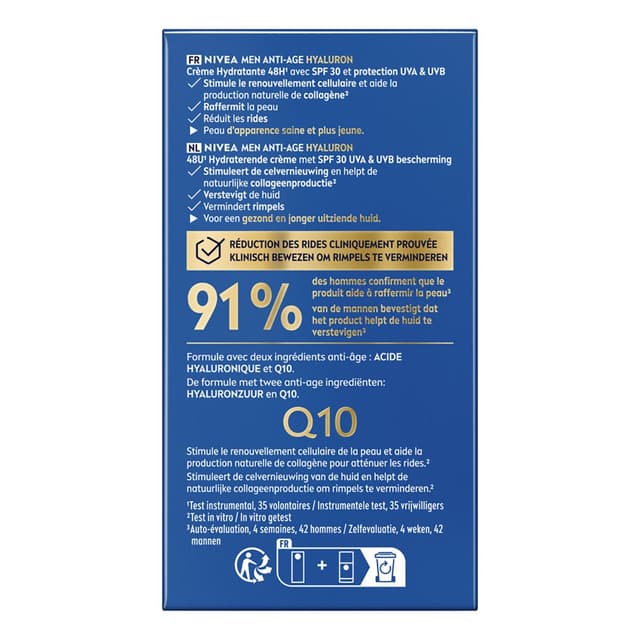 4006000270883 - Nivea Men - Crème hydratante anti-âge hyaluron SPF30 à l'acide hyaluronique+Q10