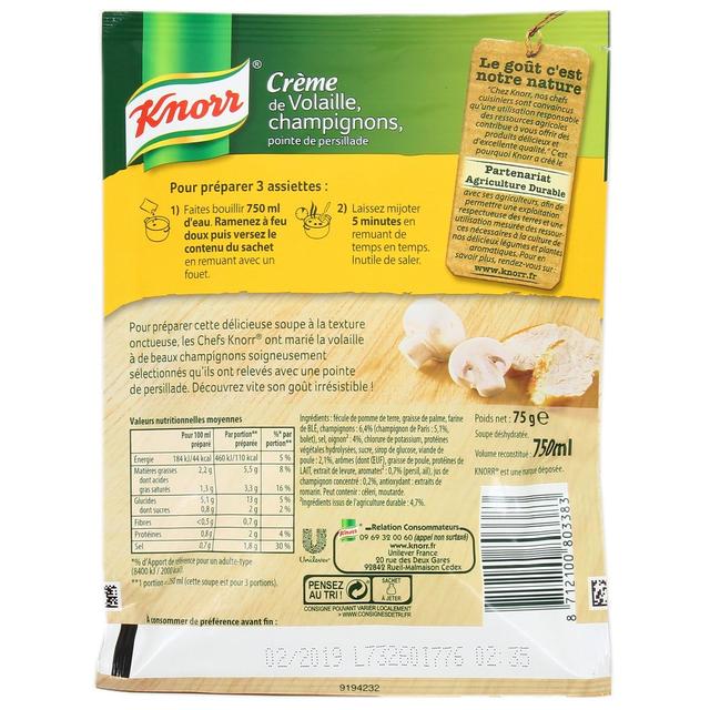 8712100803383 - Knorr - Soupe Crème de volaille, champignons, pointe de persillade déshydratée
