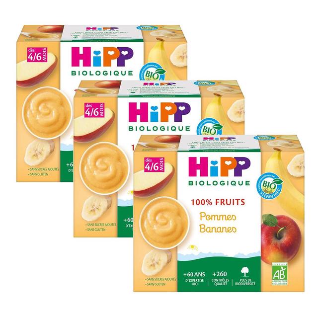2050000395383 - Hipp - 100% Fruits - Pommes Bananes Bio Coupelle Bébé Dès 4/6 mois
