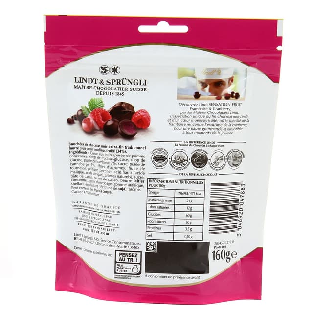 3046920047883 - Lindt - Sensation fruit chocolat noir framboise & cranberry