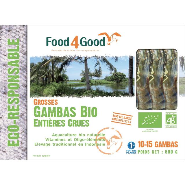 3426434000084 - Food4Good - Grosses gambas entières crues Bio calibre 20/30