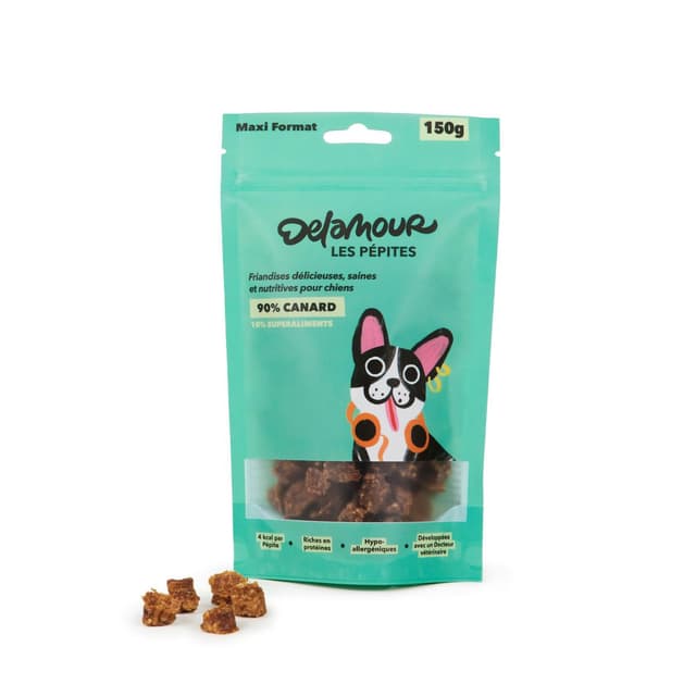 3760407550184 - Delamour - Friandise Pépite au Canard et Abricot en sachet - Récompense pour chien