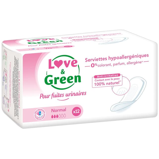 3700668701185 - Love & Green - Serviettes pour fuites urinaires hypoallergéniques normal