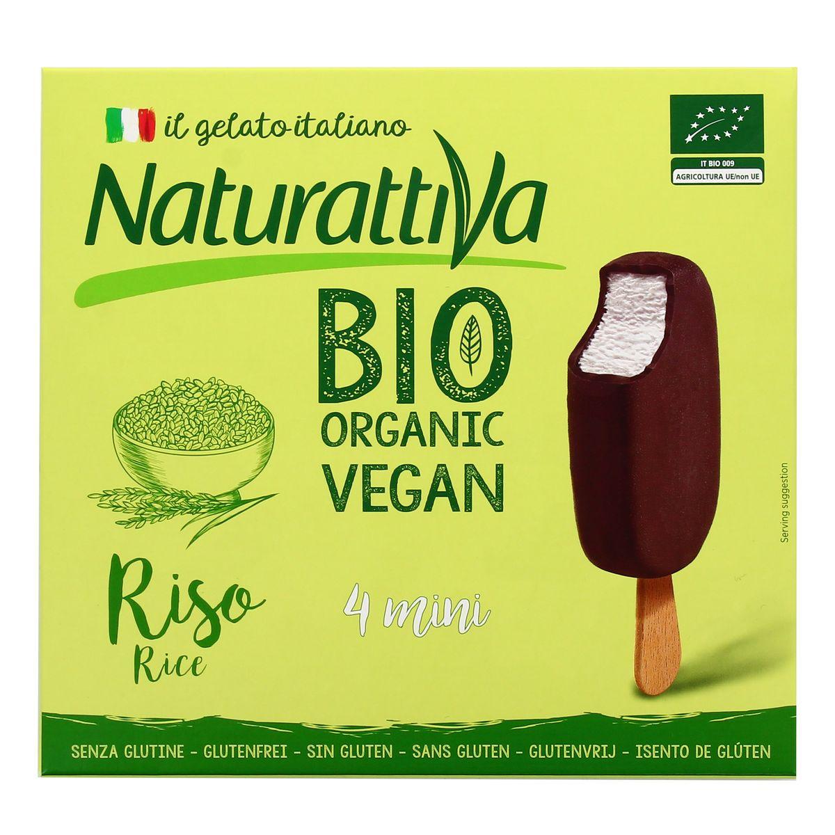 Naturattiva - Mini bâtonnets glacés bio au riz enrobé de chocolat