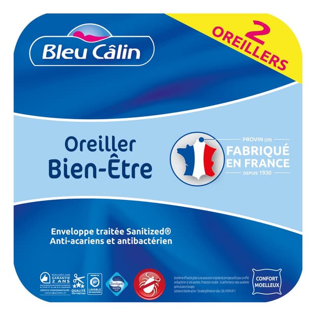 3153633460486 - Bleu calin - Lot de 2 oreillers SANITIZED