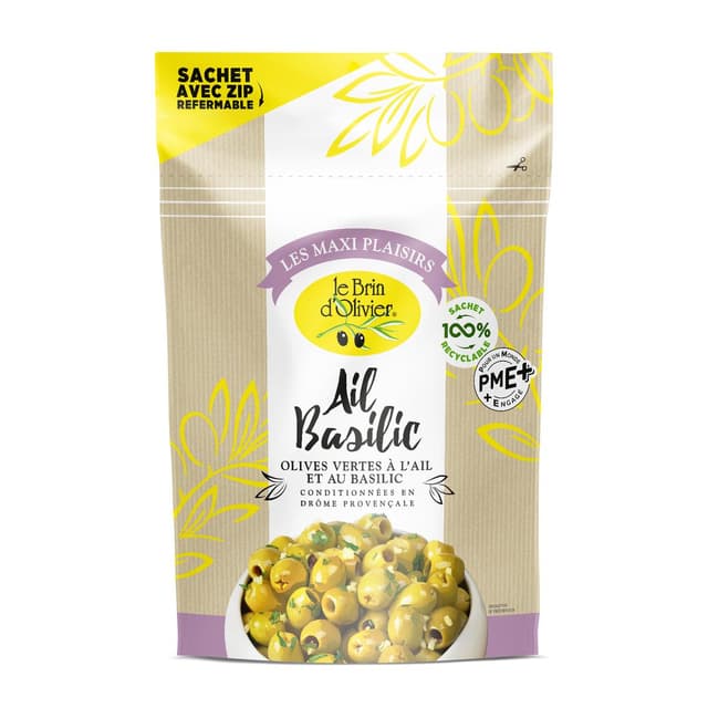 3262880100486 - Le Brin d'Olivier - Olives Vertes dénoyautées ail et basilic