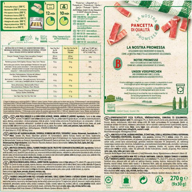 7613031530786 - Buitoni Piccolinis - 9 Mini pizzas Cremosa al Prosciutto- Lardons et crème Flammekueche 9x30g