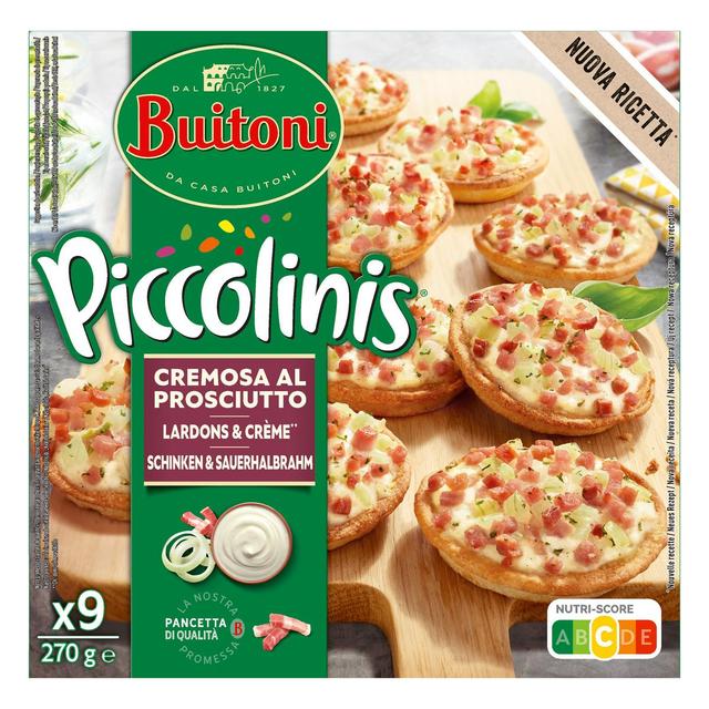 7613031530786 - Buitoni Piccolinis - 9 Mini pizzas Cremosa al Prosciutto- Lardons et crème Flammekueche 9x30g