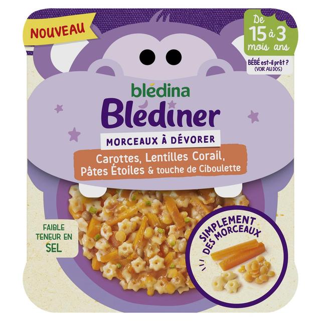 3041091992086 - Blédina - Blédîner - Carottes, Lentilles Corail, Pâtes Etoile Assiette Bébé Dès 15 mois