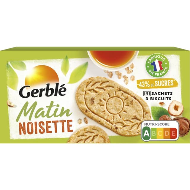 3175681302686 - Gerblé - 12 Biscuits Petit Déjeuner Noisettes -43% de sucres en moins
