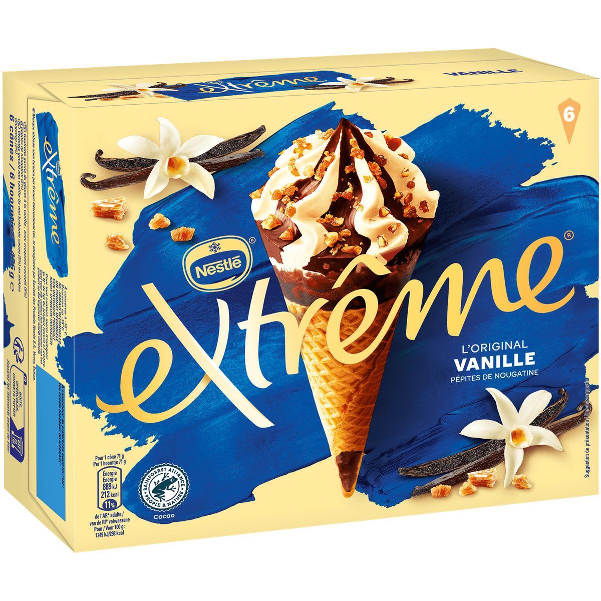 7613034975386 - Extrême - Cônes glacés vanille et pépites de nougatine