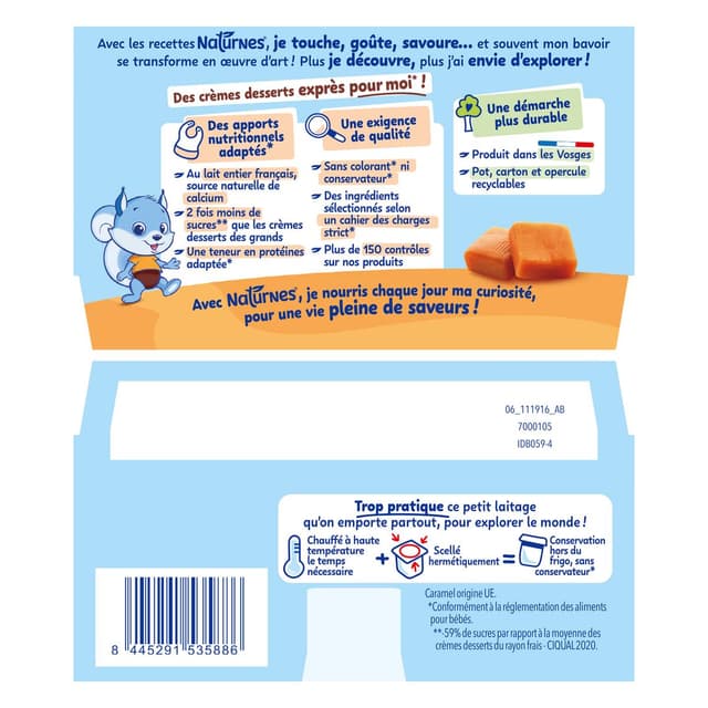 8445291535886 - Naturnes® - P'tit Gourmand - Dessert Lacté Caramel Coupelle Bébé Dès 6 mois