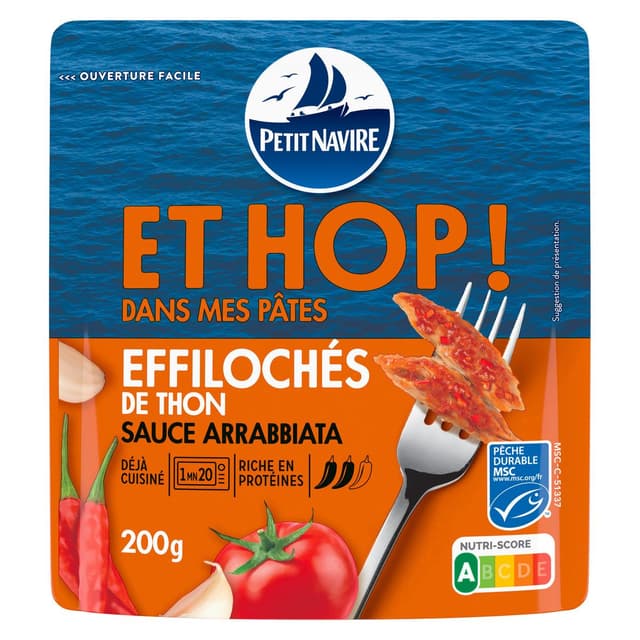 3019089046486 - Petit Navire - Effilochées de Thon MSC sauce Arrabbiata en sachet micro-ondable
