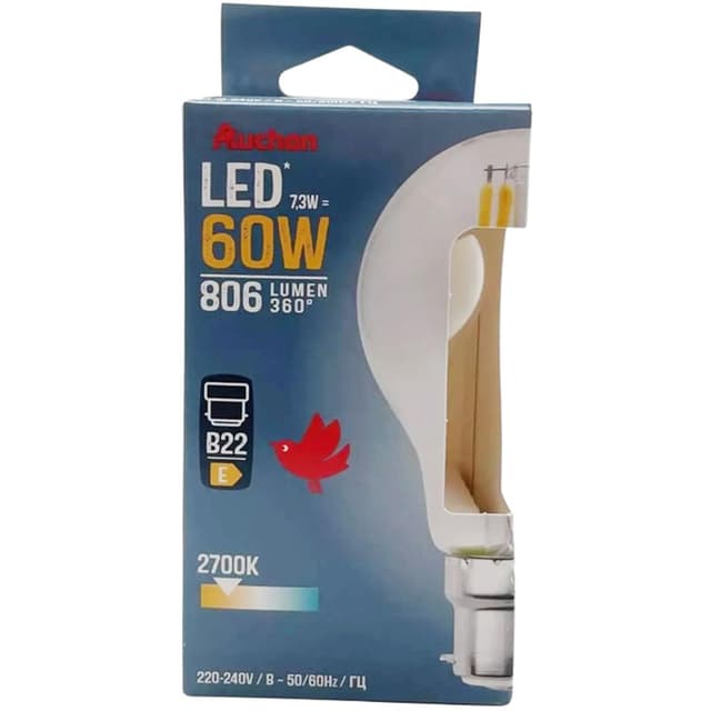 3665257386986 - Auchan - Ampoule B22 - 7,3W Blanc Chaud claire