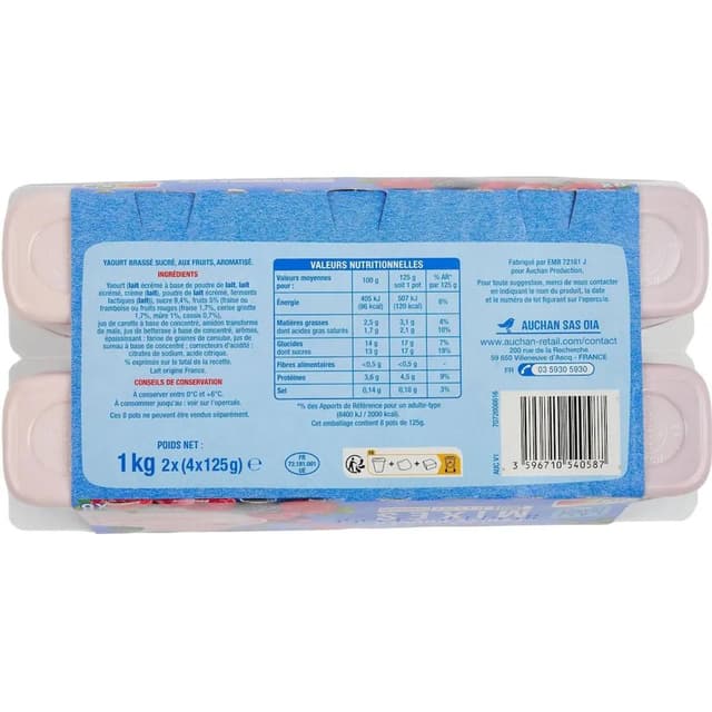 3596710540587 - Auchan - Yaourt aux fruits mixés fruits rouges fraise framboise