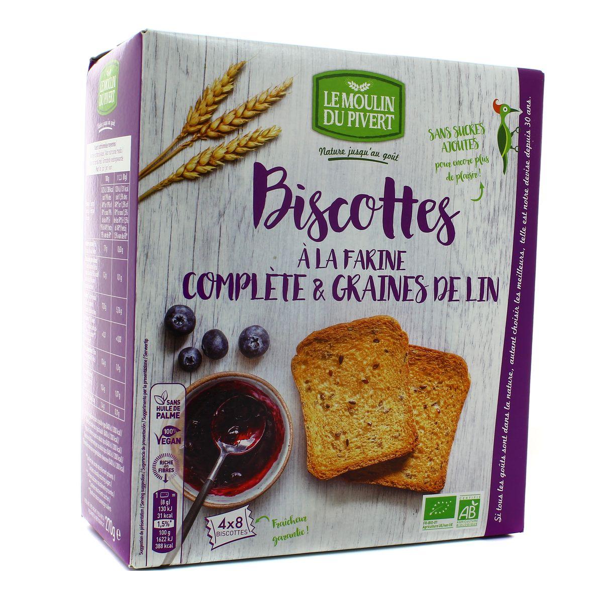 Le Moulin du Pivert - Biscottes bio à la farine complète et graines de lin