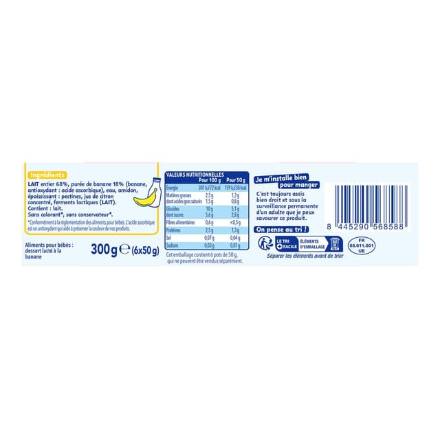8445290568588 - Naturnes® - P'tit Brassé - Mini Dessert lacté Banane Sans Sucres Ajoutés Coupelle Bébé dès 4 mois