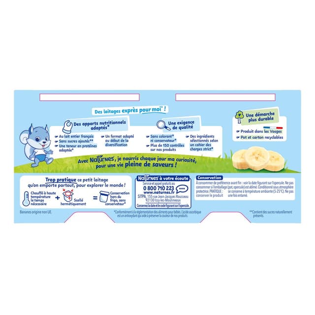 8445290568588 - Naturnes® - P'tit Brassé - Mini Dessert lacté Banane Sans Sucres Ajoutés Coupelle Bébé dès 4 mois