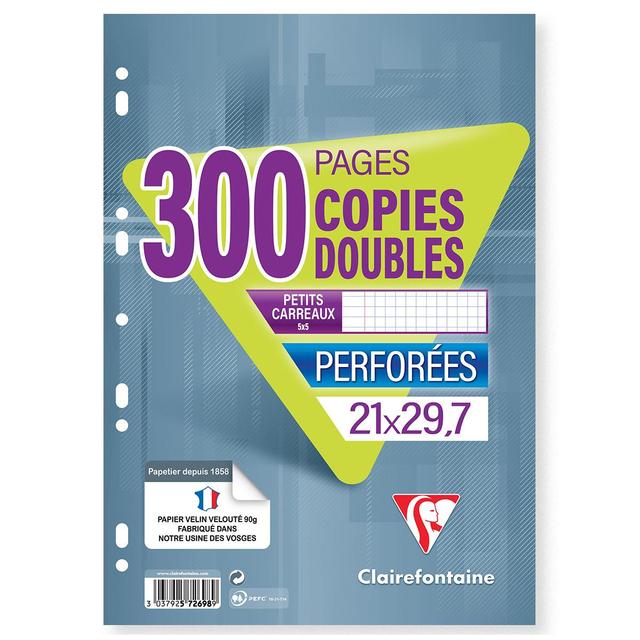 3037925726989 - Clairefontaine - Copies doubles A4 21x29,7 cm petits carreaux