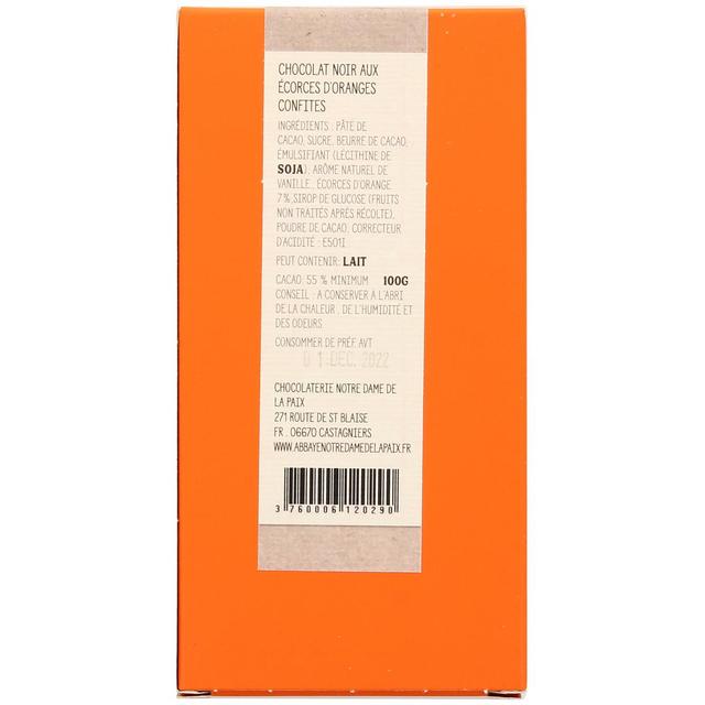 3760006120290 - Abbaye Notre Dame de Castagniers - Chocolat noir 55% aux écorces d'orange 