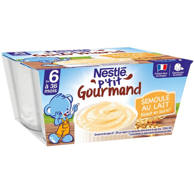 7613031272990 - Nestlé - P'tit Gourmand - Dessert Lacté Semoule au lait Coupelle Bébé Dès 6 mois