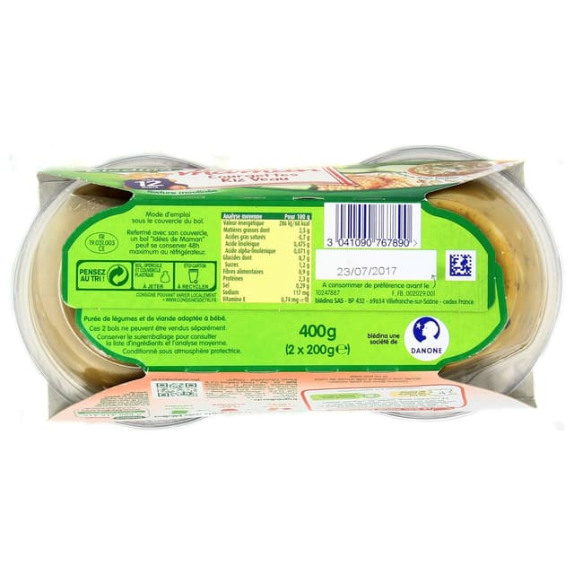 3041090767890 - Blédina - Idées de maman - Courgettes, riz, veau Bol Bébé dès 12 mois
