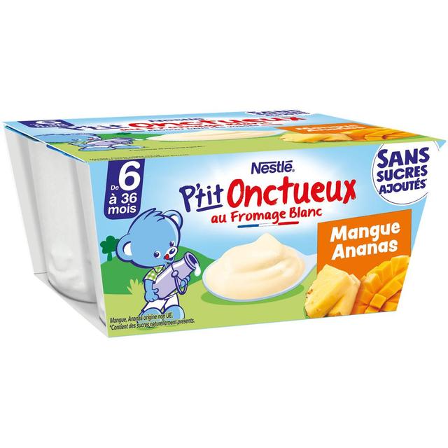 7613287930491 - Nestlé - P'tit Onctueux - Dessert Lacté Mangue Ananas Fromage Blanc Coupelle Bébé dès 6 Mois