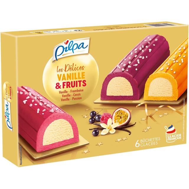 3274664221591 - Pilpa - 6 Bûchettes glacées Délice vanille et fruits- Passion Vanille - Cassis Vanille - Framboise Vanille 6x110ml