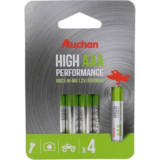 3665257353391 - Auchan - 4 piles HR03 / AAA rechargeable haute performance 1000 MAH