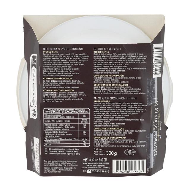 3596710536191 - Auchan Terroir - Coq au vin des Corbières et ses torsades micro-ondes