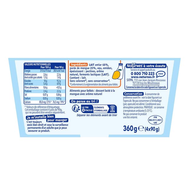 7613287936691 - Naturnes® - P'tit Brassé - Dessert Lacté Mangue Coupelle Bébé Dès 6 Mois