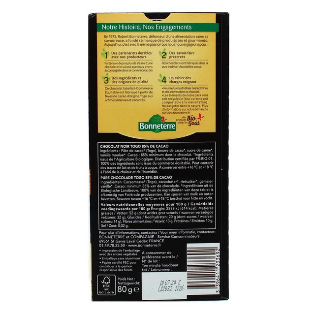 3396411233692 - Bonneterre - Chocolat noir Togo 85% bio