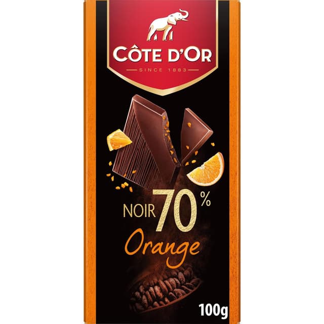 7622210189592 - Côte d'Or - Tablette de chocolat noir 70% et orange