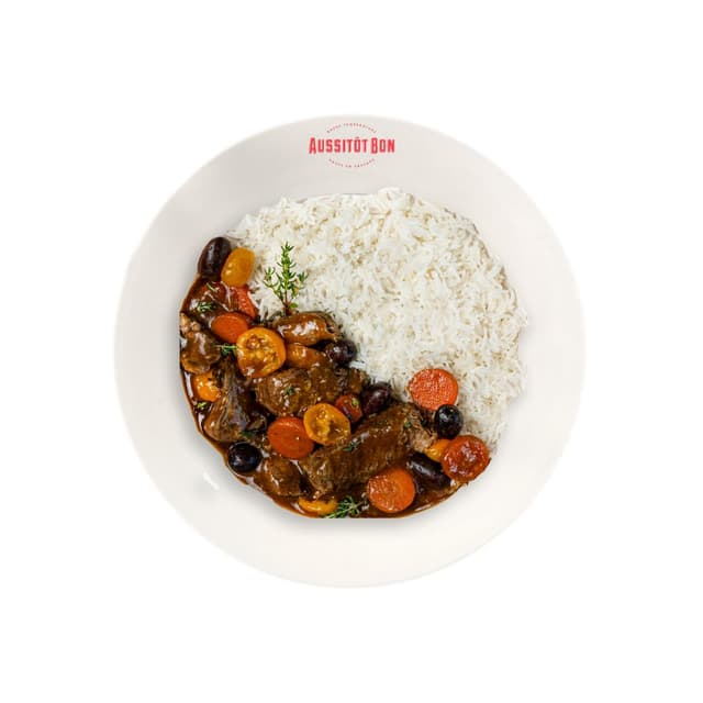 3701565400294 - Aussitôt Bon - Sauté de Veau aux Olives Kalamata, Tomates Confites & Riz Basse Température