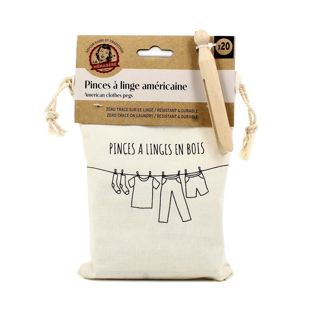 3061050001994 - Ménatex - Pinces à linge bois américaines avec son sac coton 