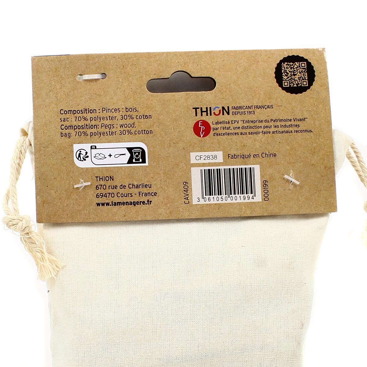 3061050001994 - Ménatex - Pinces à linge bois américaines avec son sac coton 