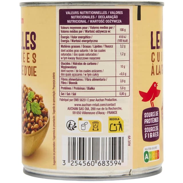 3254560683594 - Auchan - Lentilles cuisinées à la graisse d'oie