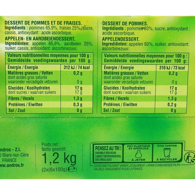 3045320527094 - Andros - Dessert de fruit pomme-fraise / pomme nature