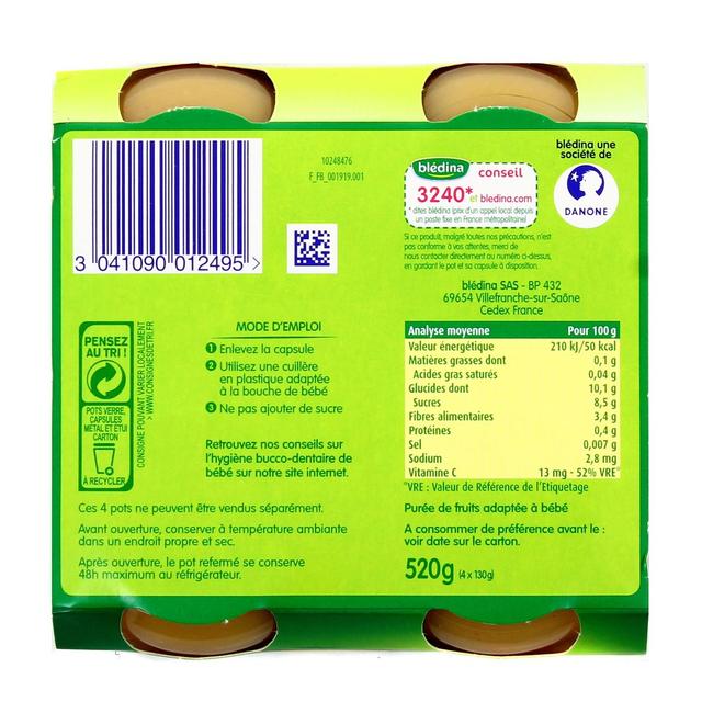 3041090012495 - Blédina - Pomme coing Pot Bébé dès 4 mois
