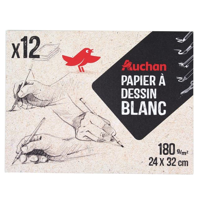 3596710103195 - Auchan - Pochette papier à dessin blanc 24x32 cm 